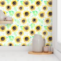 Cheerful Watercolor Sunflowers - Large Scale