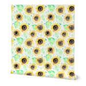 Cheerful Watercolor Sunflowers - Large Scale