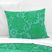 60s floral (green on pale aqua)