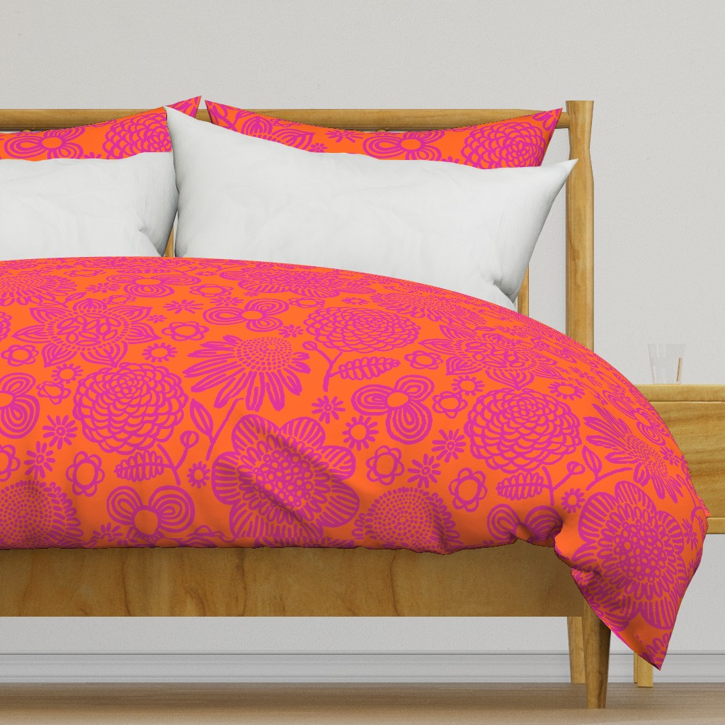 60s floral (shocking on orange)