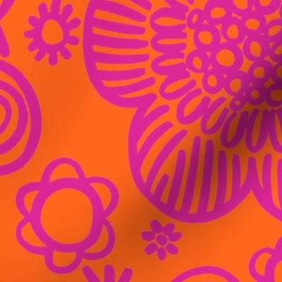 60s floral (shocking on orange)