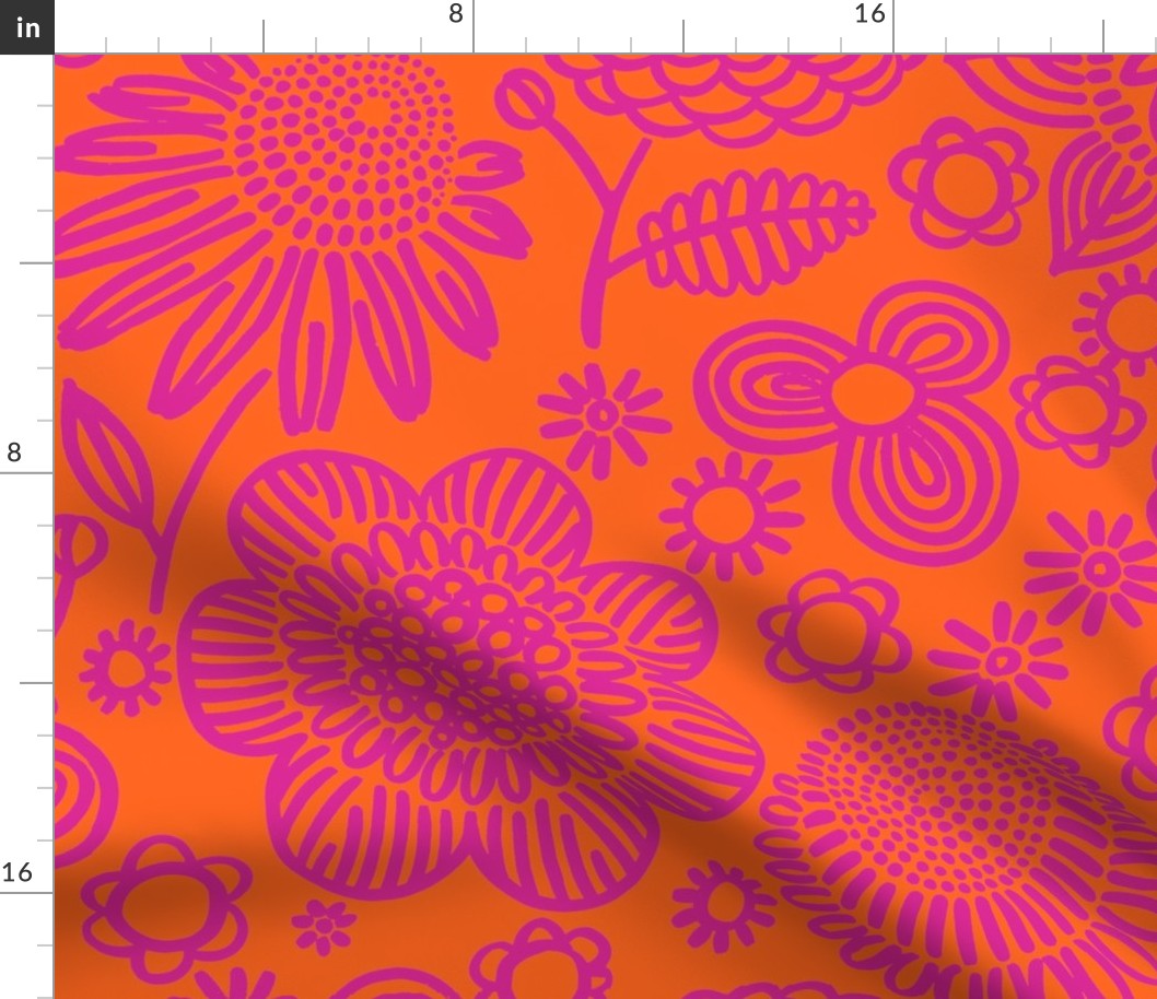 60s floral (shocking on orange)