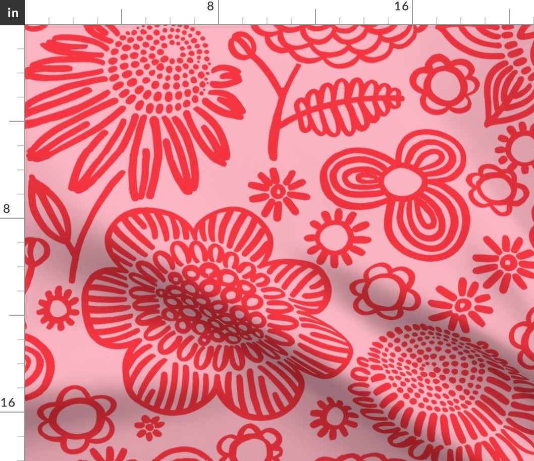 60s floral (red on pink)