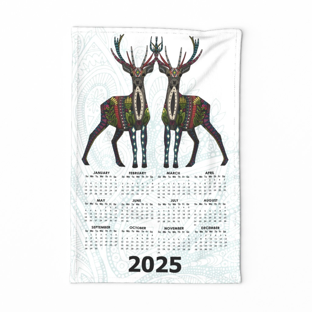 2024 deer calendar tea towel