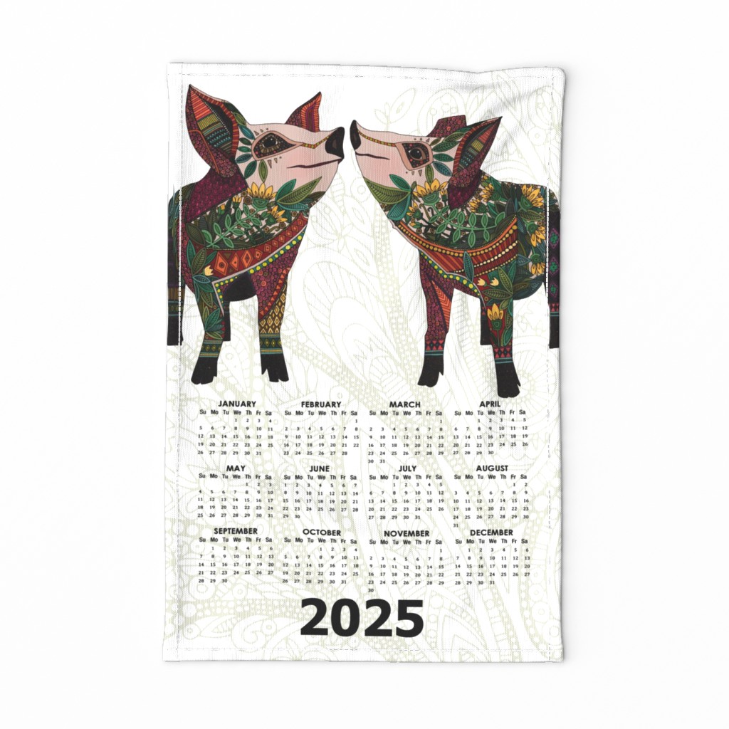 2024 pigs calendar tea towel