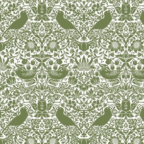 Strawberry Thief by William Morris - LARGE - white sage green Adapation Antiqued art nouveau deco