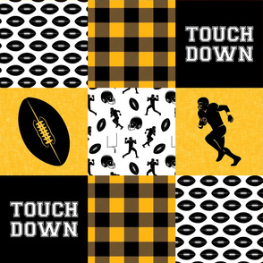 touch down - football wholecloth - black and gold - college ball -  plaid