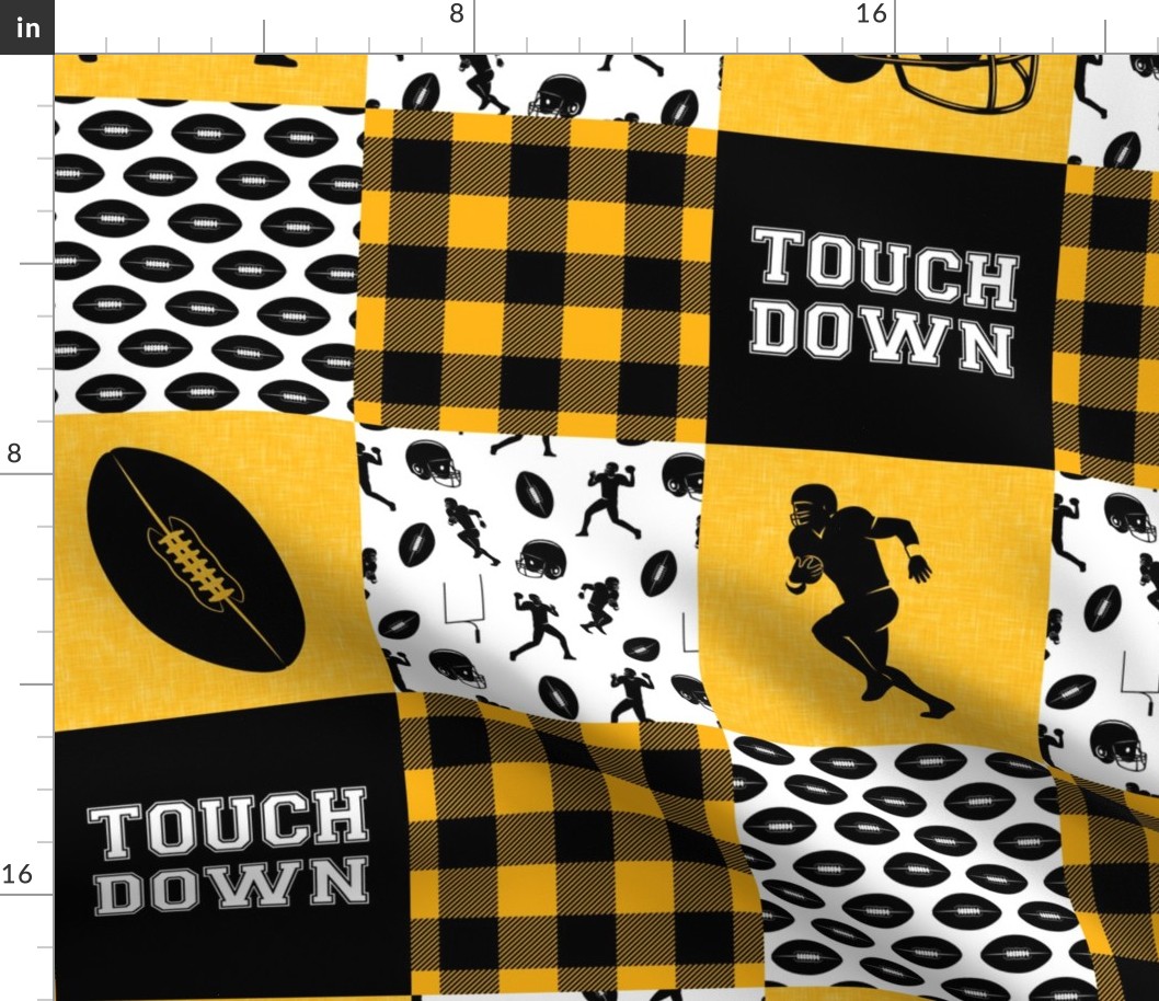 touch down - football wholecloth - black and gold - college ball -  plaid