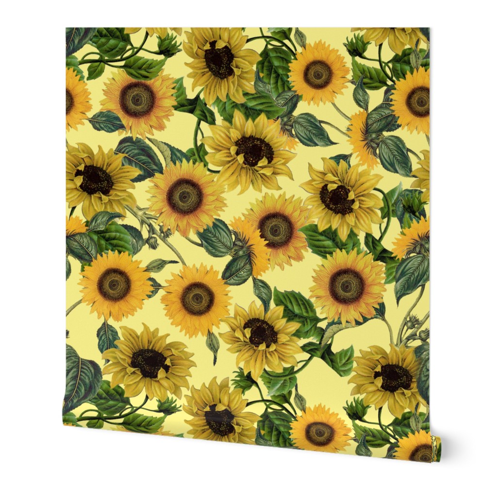 9" Vintage Sunflowers on yellow