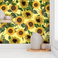 9" Vintage Sunflowers on yellow