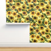 9" Vintage Sunflowers on yellow