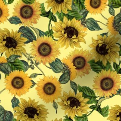 9" Vintage Sunflowers on yellow