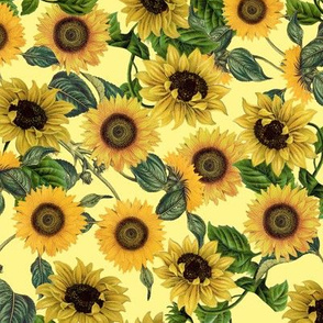 9" Vintage Sunflowers on yellow