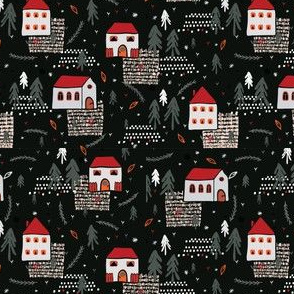  Christmas Village Church House Vector Pattern