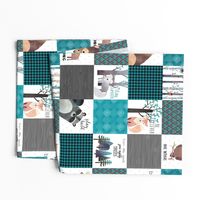 4.5 " BLOCKS- Woodland Critters Patchwork Quilt - Bear Moose Fox Raccoon Wolf, Teal, Black & Gray Design GingerLous