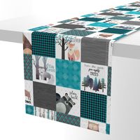 4.5 " BLOCKS- Woodland Critters Patchwork Quilt - Bear Moose Fox Raccoon Wolf, Teal, Black & Gray Design GingerLous