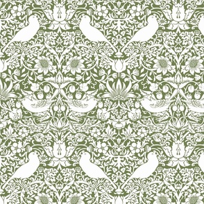 Strawberry Thief by William Morris - LARGE - sage green and white Adapation Antiqued art nouveau deco