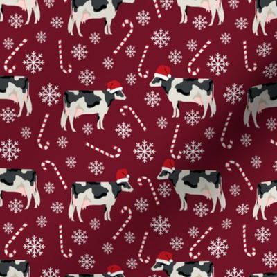 holstein cattle christmas candycane peppermint fabric ruby