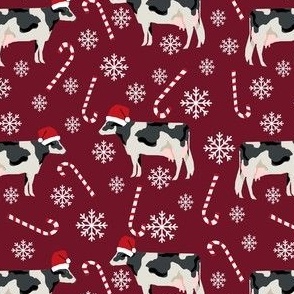 holstein cattle christmas candycane peppermint fabric ruby