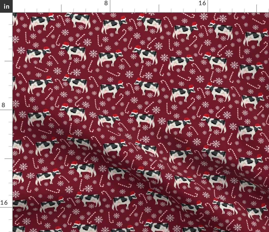 holstein cattle christmas candycane peppermint fabric ruby