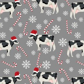 holstein cattle christmas candycane peppermint fabric grey