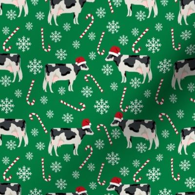 holstein cattle christmas candycane peppermint fabric green