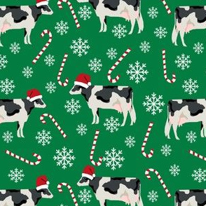 holstein cattle christmas candycane peppermint fabric green