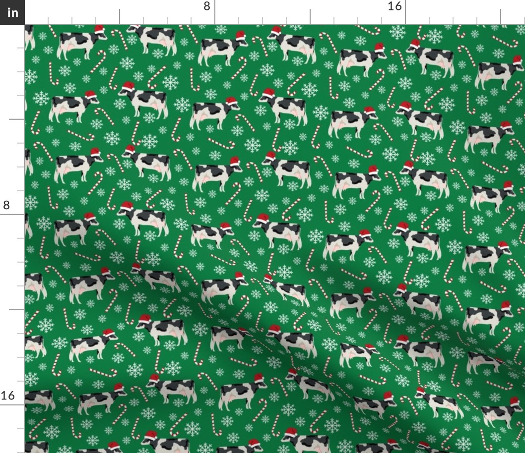 holstein cattle christmas candycane peppermint fabric green