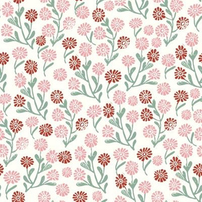 folk daisy - folk, floral, florals, linocut, daisies, flowers, floral, girls, nursery, baby, cute design, neutral - andrea lauren - pink and red