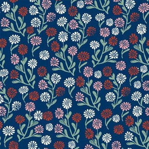 folk daisy - folk, floral, florals, linocut, daisies, flowers, floral, girls, nursery, baby, cute design, neutral - andrea lauren - navy