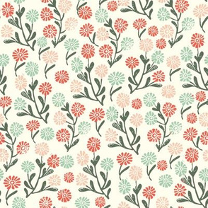 folk daisy - folk, floral, florals, linocut, daisies, flowers, floral, girls, nursery, baby, cute design, neutral - andrea lauren - cream