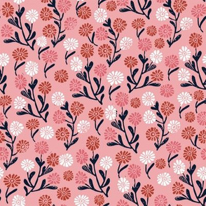 folk daisy - folk, floral, florals, linocut, daisies, flowers, floral, girls, nursery, baby, cute design, neutral - andrea lauren - pink