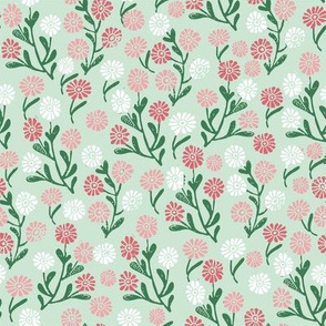 folk daisy - folk, floral, florals, linocut, daisies, flowers, floral, girls, nursery, baby, cute design, neutral - andrea lauren - pink and mint