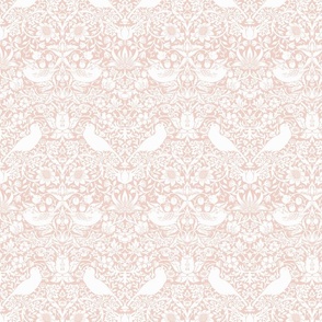 Strawberry Thief by William Morris - MEDIUM - white pink Adapation With linen Effect Antiqued art nouveau deco