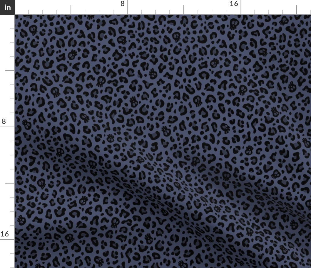 ★ SKULLS x LEOPARD ★ Brut Denim Blue - Small Scale / Collection : Leopard Spots variations – Punk Rock Animal Prints 3