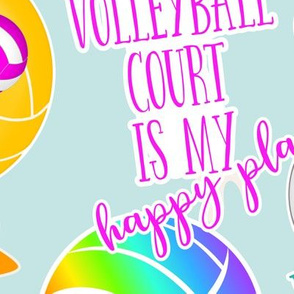 girly volleyball kawaii emoji typography pattern - light teal - large