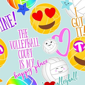 girly volleyball kawaii emoji typography pattern - light teal - medium