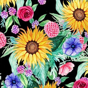 watercolor sunflower dark floral // watercolor floral