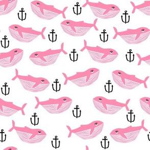 whale and anchor - nautical, nursery, baby, whales, ocean animals, animal, animals - pink 