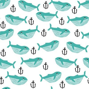 whale and anchor - nautical, nursery, baby, whales, ocean animals, animal, animals - teal
