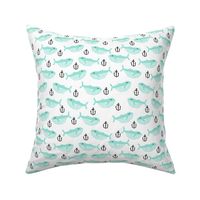 whale and anchor - nautical, nursery, baby, whales, ocean animals, animal, animals - mint
