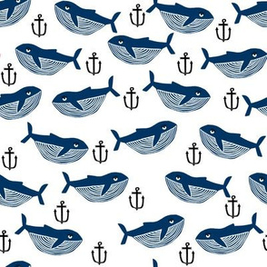whale and anchor - nautical, nursery, baby, whales, ocean animals, animal, animals - navy