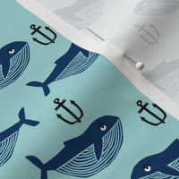 whale and anchor - nautical, nursery, baby, whales, ocean animals, animal, animals - blue and navy