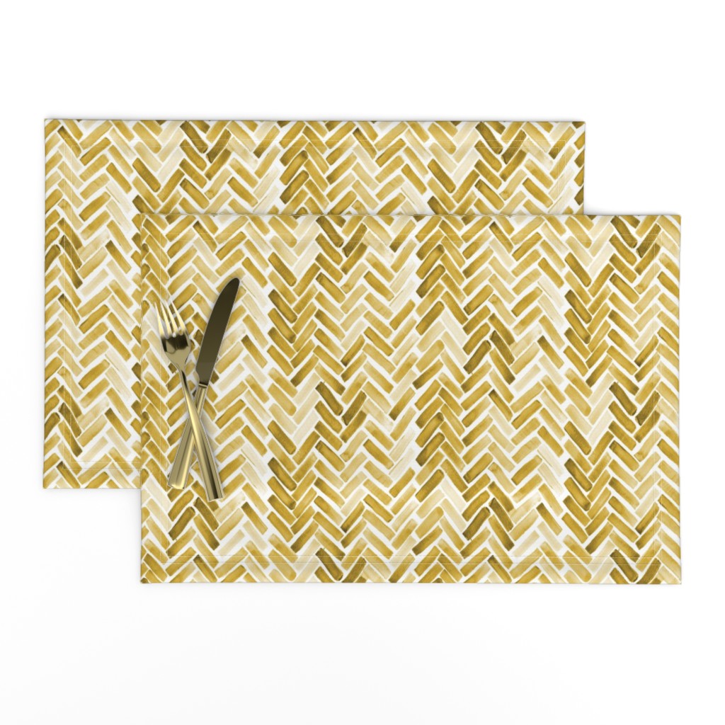 mustard watercolor herringbone half scale