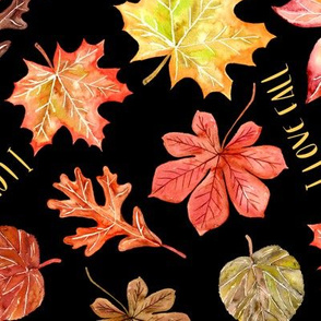maple oak chestnut leaves I love fall text