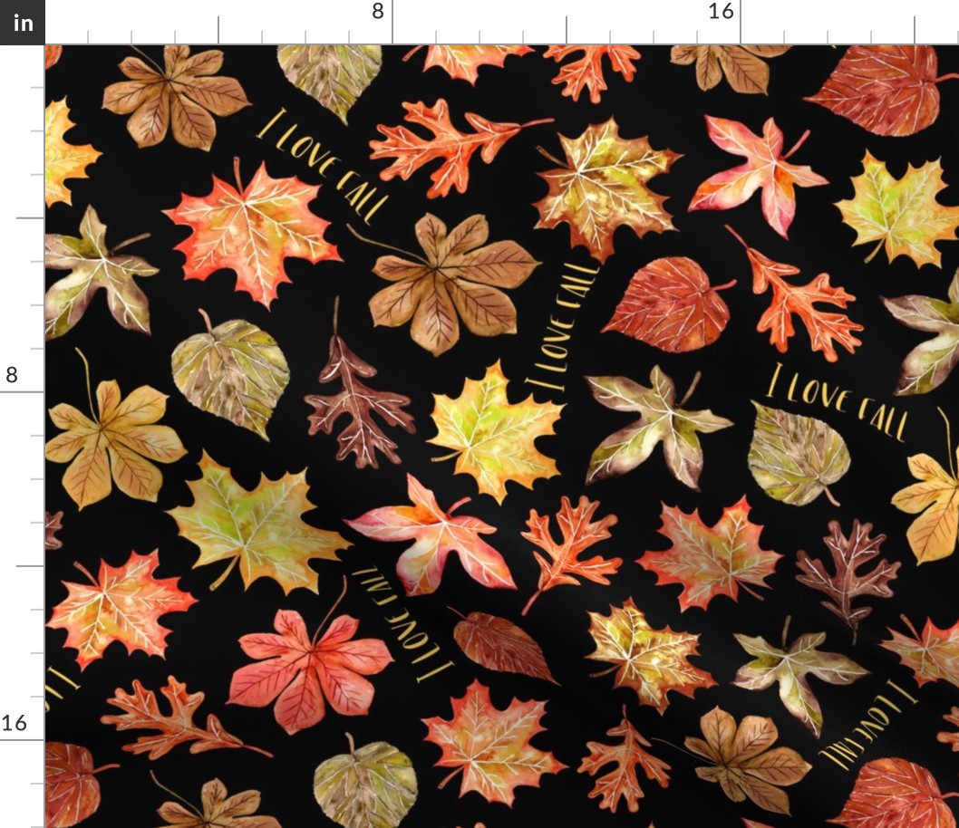 maple oak chestnut leaves I love fall text