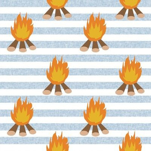campfire - outdoors, adventure, kids, camping, campsite, scouts, guides - blue stripe
