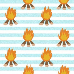campfire - outdoors, adventure, kids, camping, campsite, scouts, guides - teal stripe