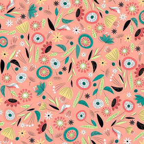 1950's Floral - Salmon