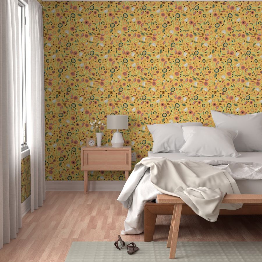 1950's Floral - Butter Yellow